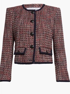 Veronica Beard Women's Red Tweed Cropped Jacket - ceres metallic cotton size